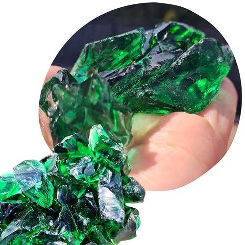 Glassteine Deko aus Recyceltem Glas - Grün - 1kg - Glasnuggets Groß 3-5 cm - Dekosteine für Vasen und Blumentöpfe - Terrarium & Aquarium Steine - Gartenstein für Innen & Außen (Grün, 1kg)
