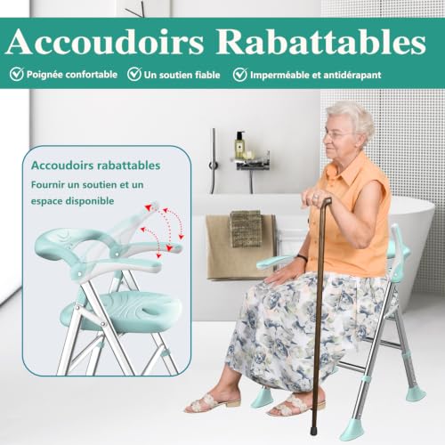 Chaise de douche pliante avec accoudoirs 150 kg – CYHWQ