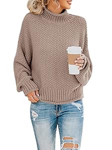 Saodimallsu Damen Rollkragen Oversized Pullover Fledermaus Langarm Pullover Sweatshirt Lose Grobstrick Casual Sweater Z Bräunen L