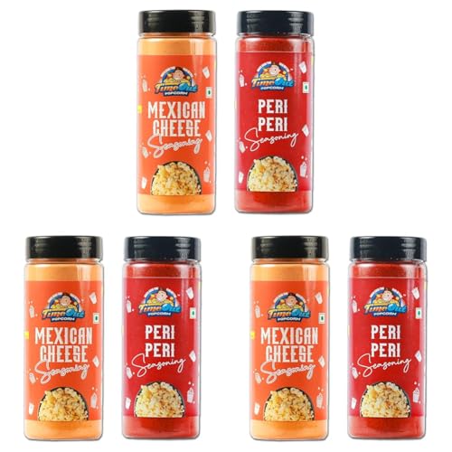 Image of Time Out Popcorn Mexican Cheese and Peri Peri Seasoning, Multi-Purpose Powder for Popcorn and Snacks Flavoring,Pack of 6, 100g Each