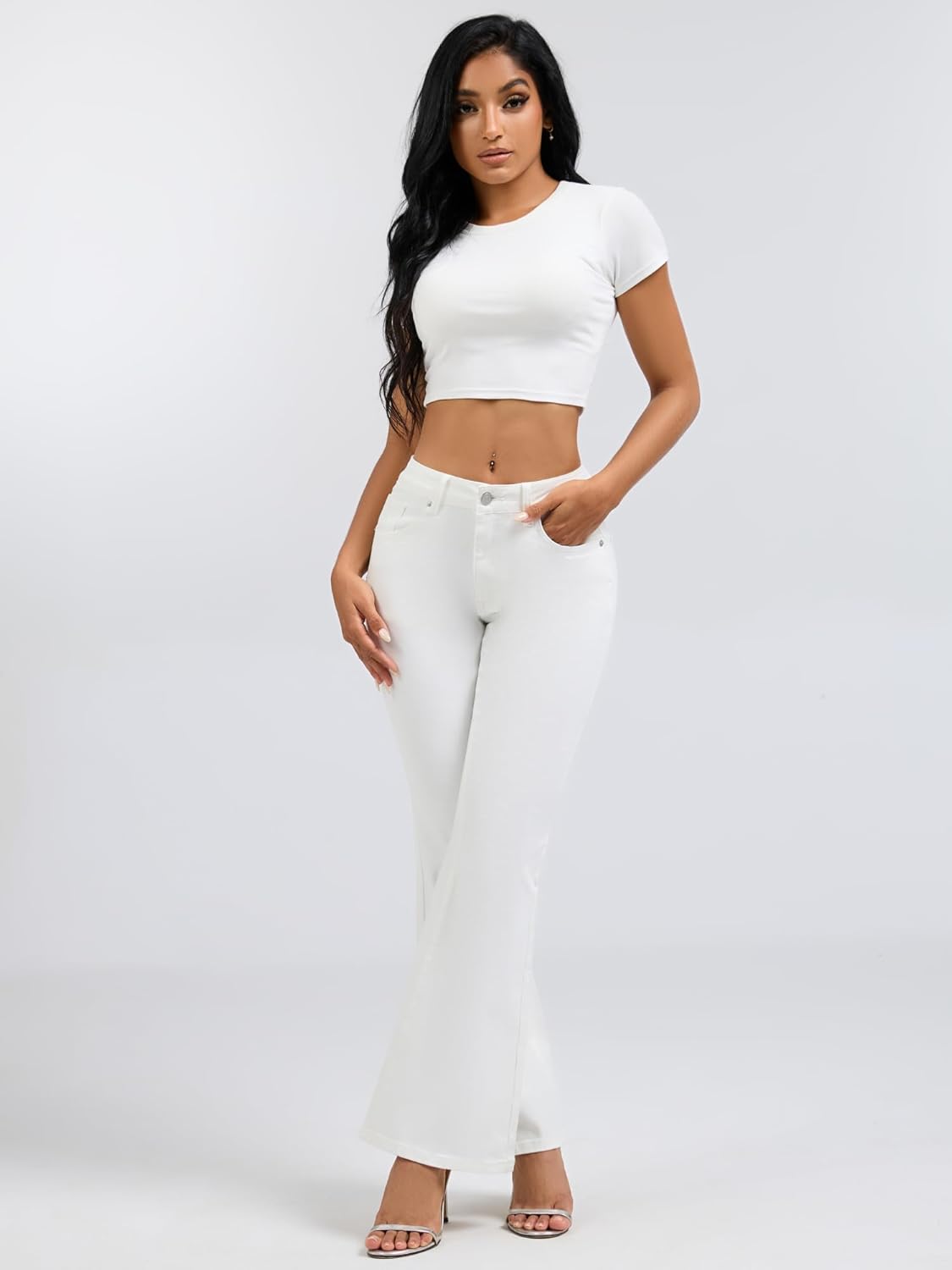 Flare Bell Bottom Jeans for Women Mid Low Rise Slim Vintage Washed Bootcut Denim Pants - Image 6