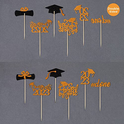 Gexolenu 36 Pcs Orange 2023 Graduation Cupcake Toppers Glitter Diploma Grad Cap Cake Toppers For Graduation Party Supplies 2023 Graduate Party Cake Picks Graduation Decorations #TOP3
