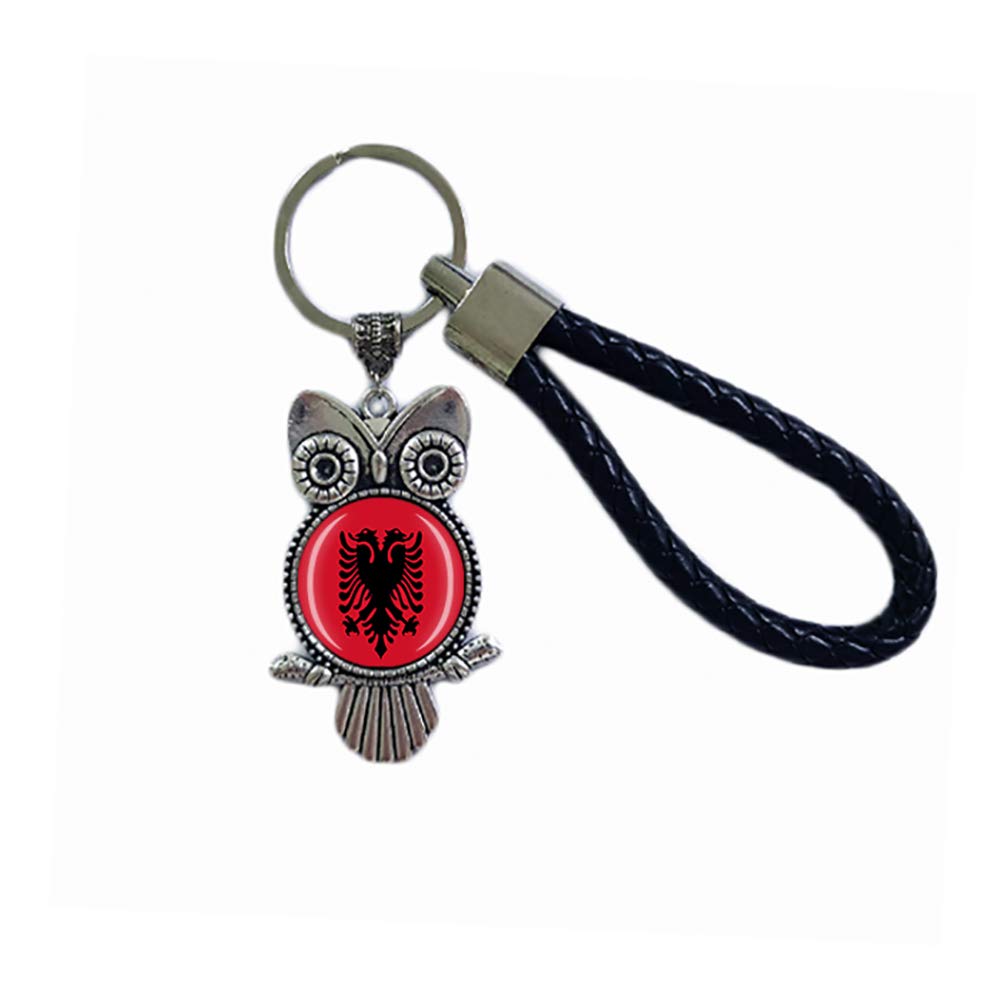 Albania Flag Owl-Shaped Glass Crystal Keychain Keyring Souvenir Decoration Men Women Pendant Accessories Gift