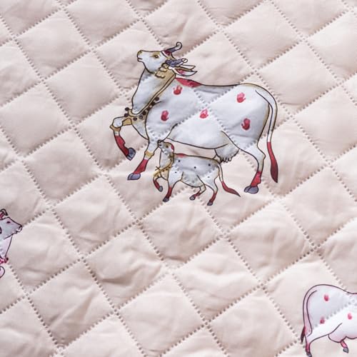 Image of House of Quirk 'Mughal Series' Printed Quilted Sofa Cover for 1 /2 /3 /4 Seater - Anti-Slip, Washable Couch Protector Slipcover (Three Seater, Kamdhenu, 80x150 cm)