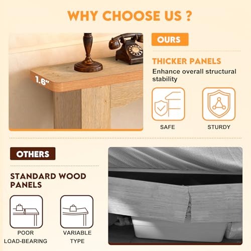 Image of Sonharlar 43 Inch Entryway Table U-Shaped Extension, 1.6 Inch Thick Desktop Wooden Console Table with Socket Farmhouse Sofa Table for Entrance, Hallway, Living Room,Behind Couch((Oak Brown)