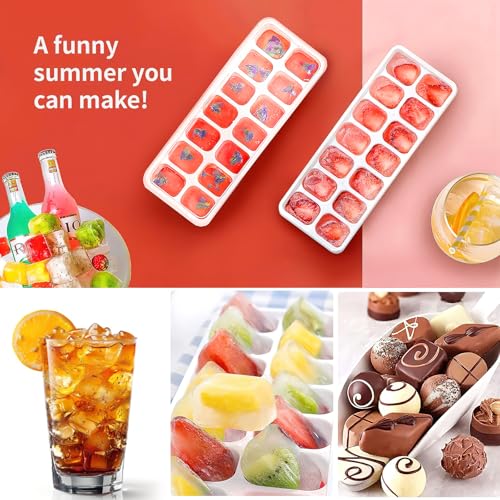 Image of Ice Cube Trays 4 Pack, Airabc Silicone Ice Cube Trays with Removable Lid, Easy-Release Flexible 14-cube Ice Trays, LFGB Certified and BPA Free, Stackable Ice Trays with Covers for Cocktail, Freezer