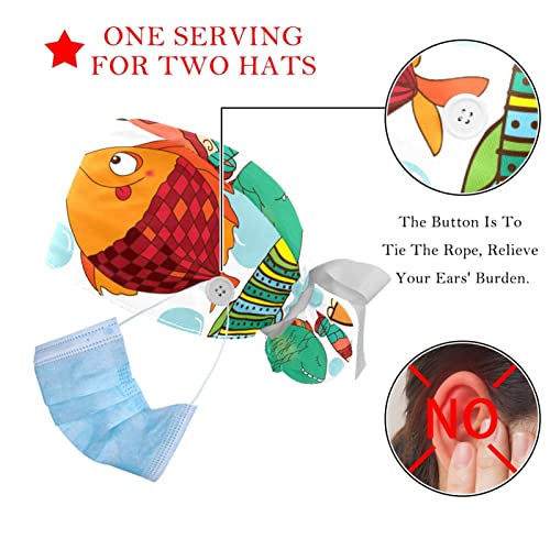 Chapeaux bouffants Poisson Tropical JDEZ - Lot de 2 casquettes de travail ajustables - 3