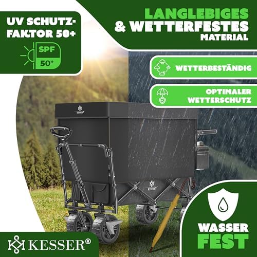 7. Bild von KESSER® Bollerwagen faltbar GT9000 Handwagen mit Dach | Transportwagen max. belastbar bis 150kg mit Hartgummi-Räder & Feststellbremsen (Vorne & Hinten) | Inkl. Schloss, Abdeckung, Wetter & Sichtschutz