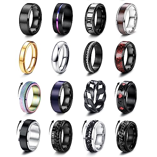 Adramata 16 Stück Ringe Herren Edelstahl Ringe Set Angstringe Coole Band...