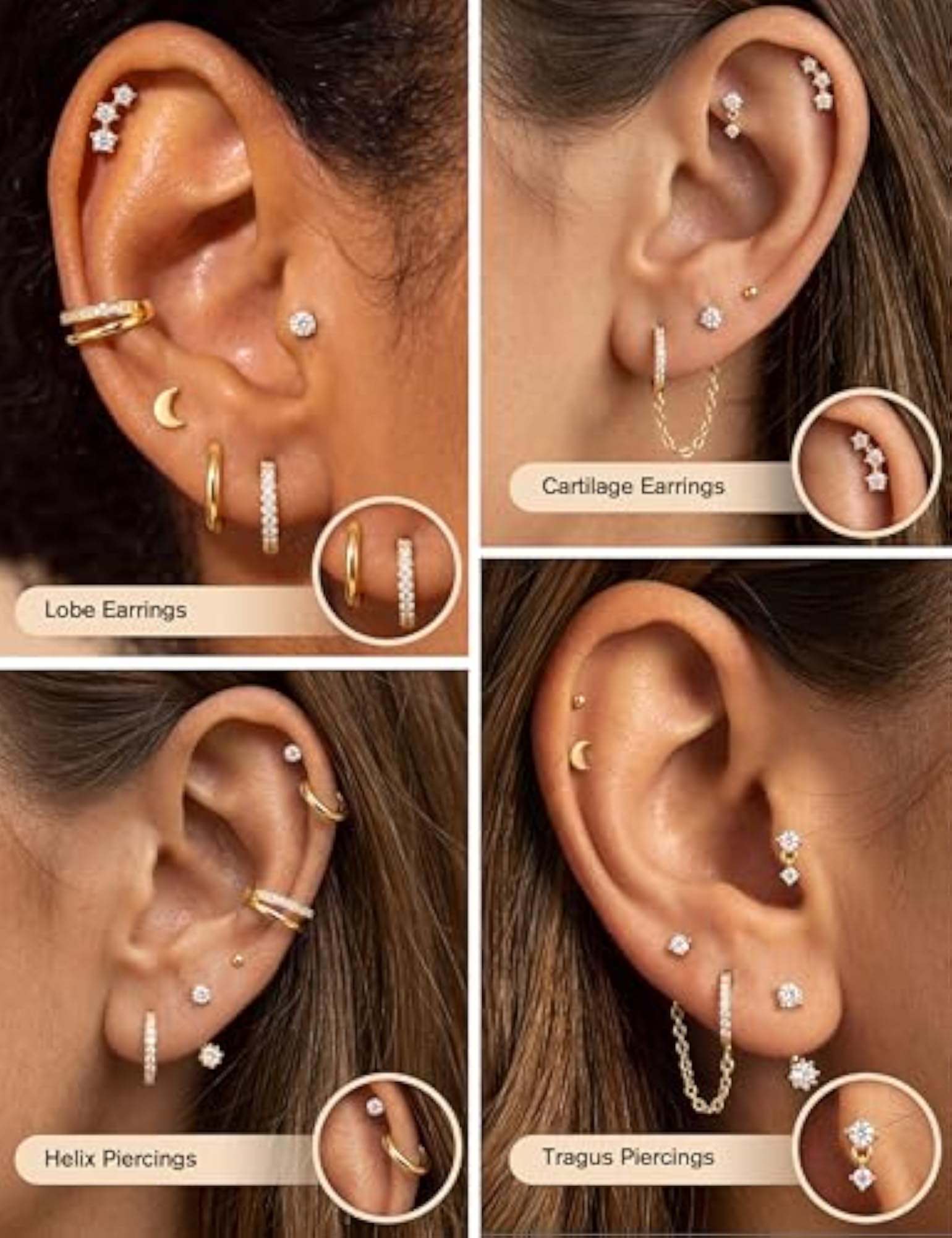 Women's Hypoallergenic Gold Flat Back Stud Earrings, Stackable