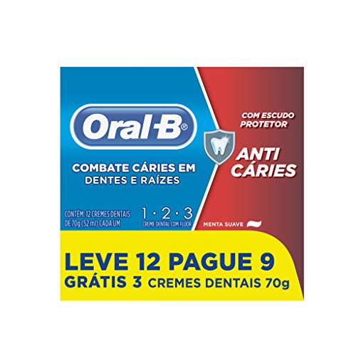 Creme Dental Oral-B 123 Anti Caries Menta Suave 70g 12 unidades