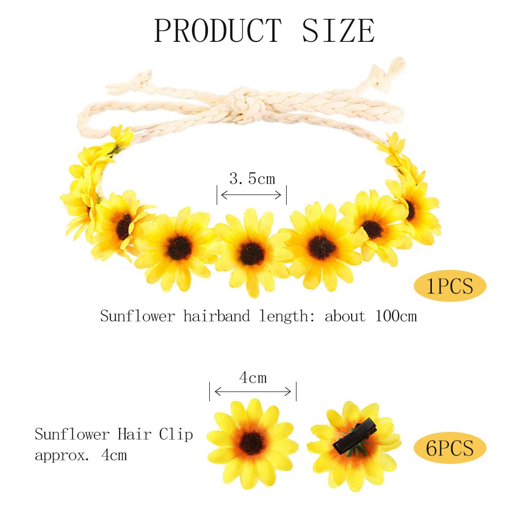 CN Juego de 3 Pinzas para el Cabello con Diseño de Girasol Amarillo, Diadema de Poliéster y Poliuretano con Flores Tejidas a Crochet para Niñas, para Fiestas CN Juego de 3 Pinzas para el Cabello con Diseño de Girasol Amarillo, Diadema de Poliéster y Poliuretano con Flores Tejidas a Crochet para Niñas, para Fiestas
