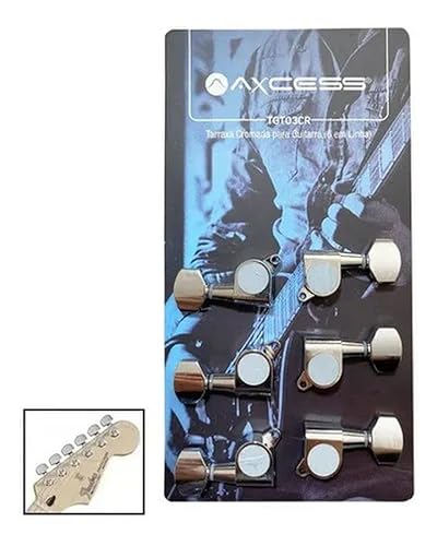Tarraxas 6 em Linha Cromadas Blindadas Para Guitarra Axcess TGT03CR