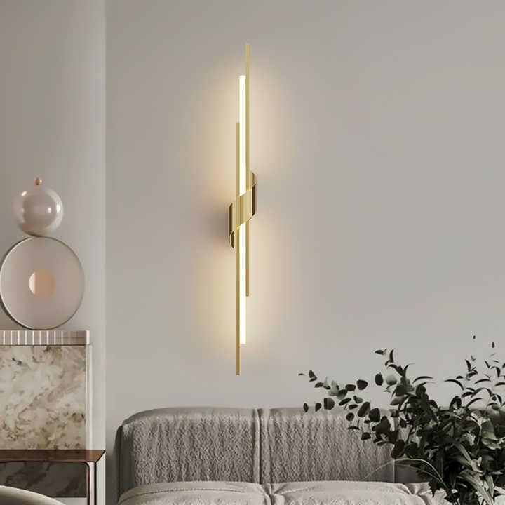 Image of Modern Wall Light for Living Room | Minimalist Metal Wall Lamp with 3-Color LED | Wall Lights for Bedroom, Dining Room, Hallway | Decorative Wall Mount Light Fixtures Indoor (Gold)