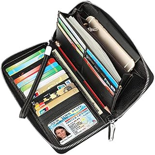 Lavemi Women's RFID Blocking Leather Zip Around Wallet Large Phone Holder Clutch Travel