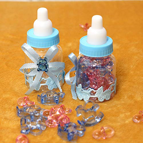 Baby Bottles For Baby Shower, 24Pcs Mini Boy Baby Shower Favors Candy Bottle With 5Pcs Artificial Rose For Newborn Baby Baptism Party, Baby Shower Party Décor,Blue,Noex Direct (Bottle Rose-2) #TOP6
