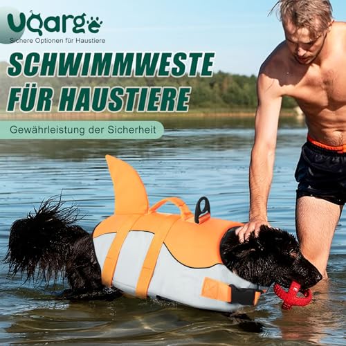 Voarge Hundeschwimmweste für Haie, Hundeschwimmweste mit Griff und Reflektor, Sicherheitsweste für Haustiere (Orange, XS)