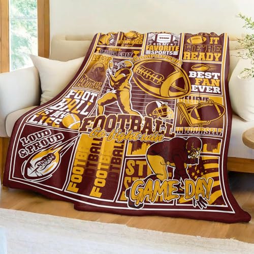 WKLKHMXBS Football Blanket for Men Women Football Gifts for Fans Sports Team Colors Blanket for Game Day and Birthdays 60 x 50