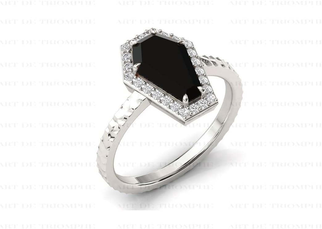 2 CT Vintage Coffin Shape Black Onyx Engagement Ring Boho Style Coffin Ring For Women Black Onyx Statement Ring Coffin Gemstone Ring Gift For Her Promise Ring Antique Anniversary Ring Set