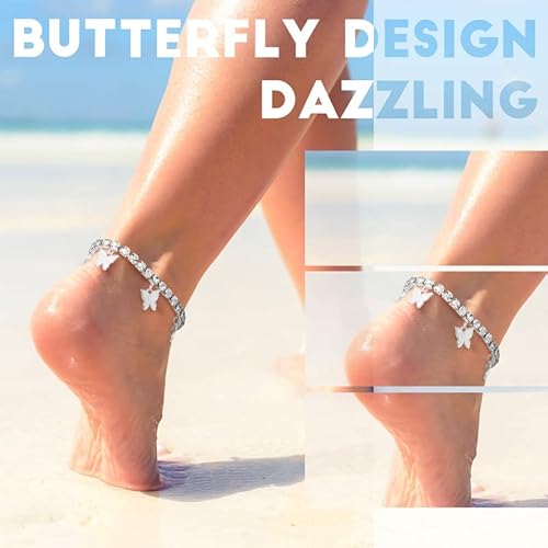 Laumoi 6 Pcs Ankle Bracelets For Women Rhinestone Stretch Anklet Heart Ankle Bracelets Anklet Jewelry Crystal Foot Chain (Heart Style) #TOP1