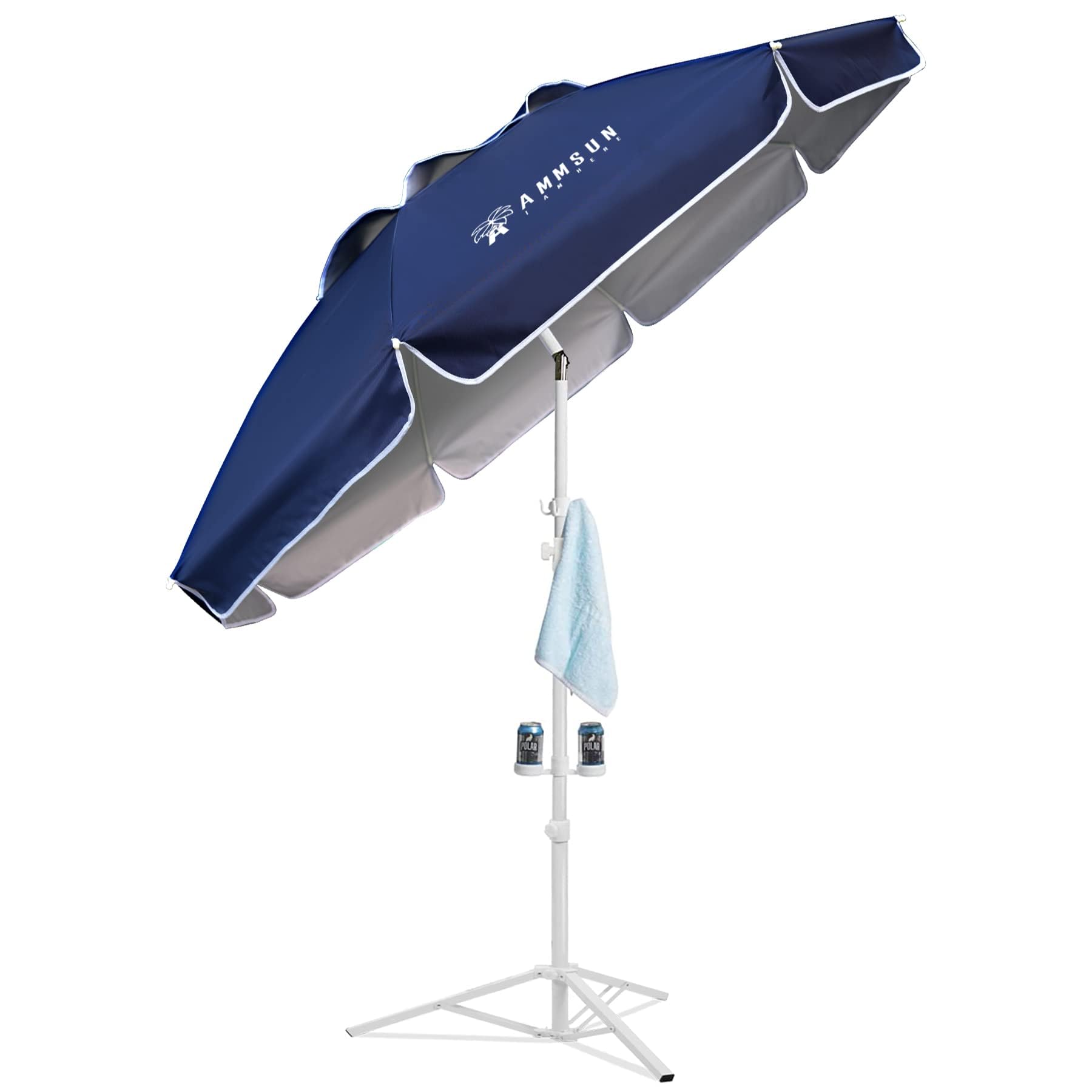 AMMSUN 6.5ft Sun Shade Umbrella, Premium Portable Umbrella with Stand, Lightweight, Easy to Carry, Push Button Tilt, UV 50+ Protection, Ideal for Sporting Games, Navy Blue
