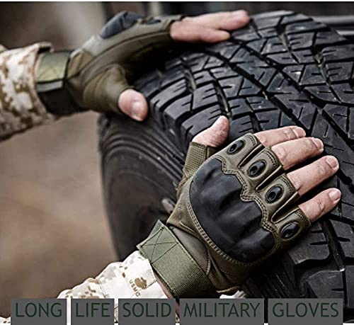 Image of Tactical Half Finger Gloves for Men | Anti-Slip Breathable Outdoor Gloves |Knuckle Protection Riding Gloves for Bike Cycling Gym Training Hiking Camping Army Style Gloves(Green Half Finger HLY)