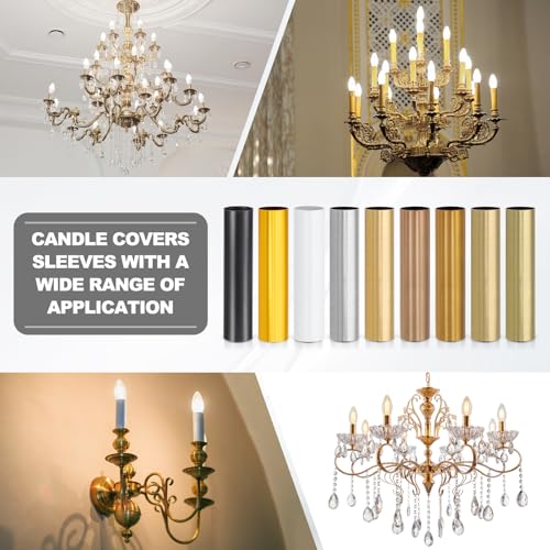 PATIKIL 1.75" Tall Candle Covers Sleeves, 10Pcs Metal E12 Chandelier Socket Sleeves with Insulation Heat Shrinkable Flame Retardant Tube Bulb Light Base Holder for Lamps, Chrome - Image 6