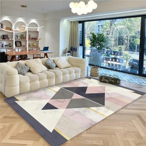 Tapis de passage rose pâle 100x150cm moderne géométrique - 2