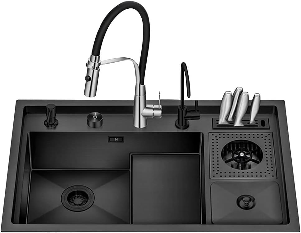 Black Nano Handmade Sink Kitchen Bar High and Low Garbage