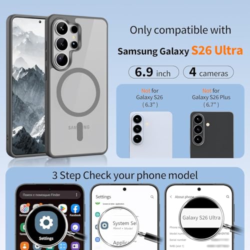 Image of DIZORO Compatible with Samsung S26 Ultra Case,Compatible with MagSafe, Non Yellow Military-Grade Drop Protection & Hard PC Back Cover Slim Transparent Anti-Scratch Shockproof Phone Case (Titanium)
