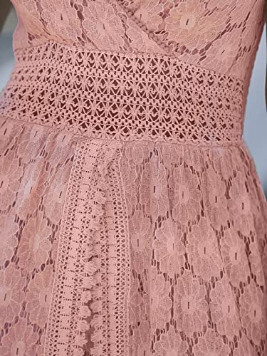 CUPSHE Women's Maxi Jumpsuit Summer Slip Ruching Smocking Lace Jumpsuit V Neck Speghetti Straps Backless High Low Pink, XXL