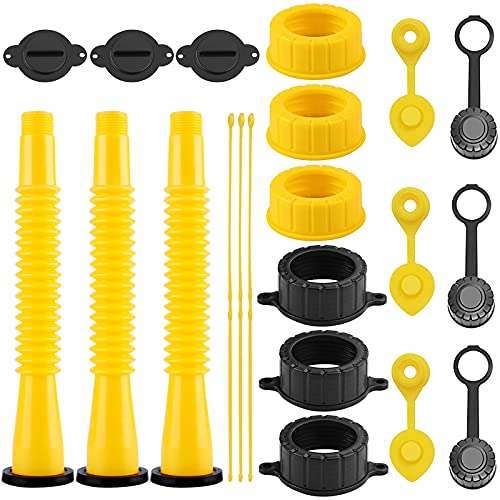 EONLION Gas Can Spout Replacement Kit, Flexible Gas Can Nozzle with Gasket, Vent Cap and 6 Screw Collar Caps Fit Most of Gas Container (3 Packs Included 21 pcs)