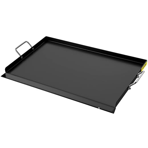 VEVOR Carbon Steel Griddle, 16" x 24" Griddle Flat Top Plate, Griddle for BBQ Charcoal/Gas Gril with 2 Handles, Rectangular Flat Top Grill with Extra Drain Hole for Tailgating and Parties