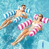 Nadmuchiwany materac dmuchany 4 w 1, 2 sztuki, hamak wodny z oparciem i podłokietnikami, hamak wodny z siatką wraz z ręcznymi pompkami powietrza, idealny na plażę, nad jezioro i basen, zabawka do wody