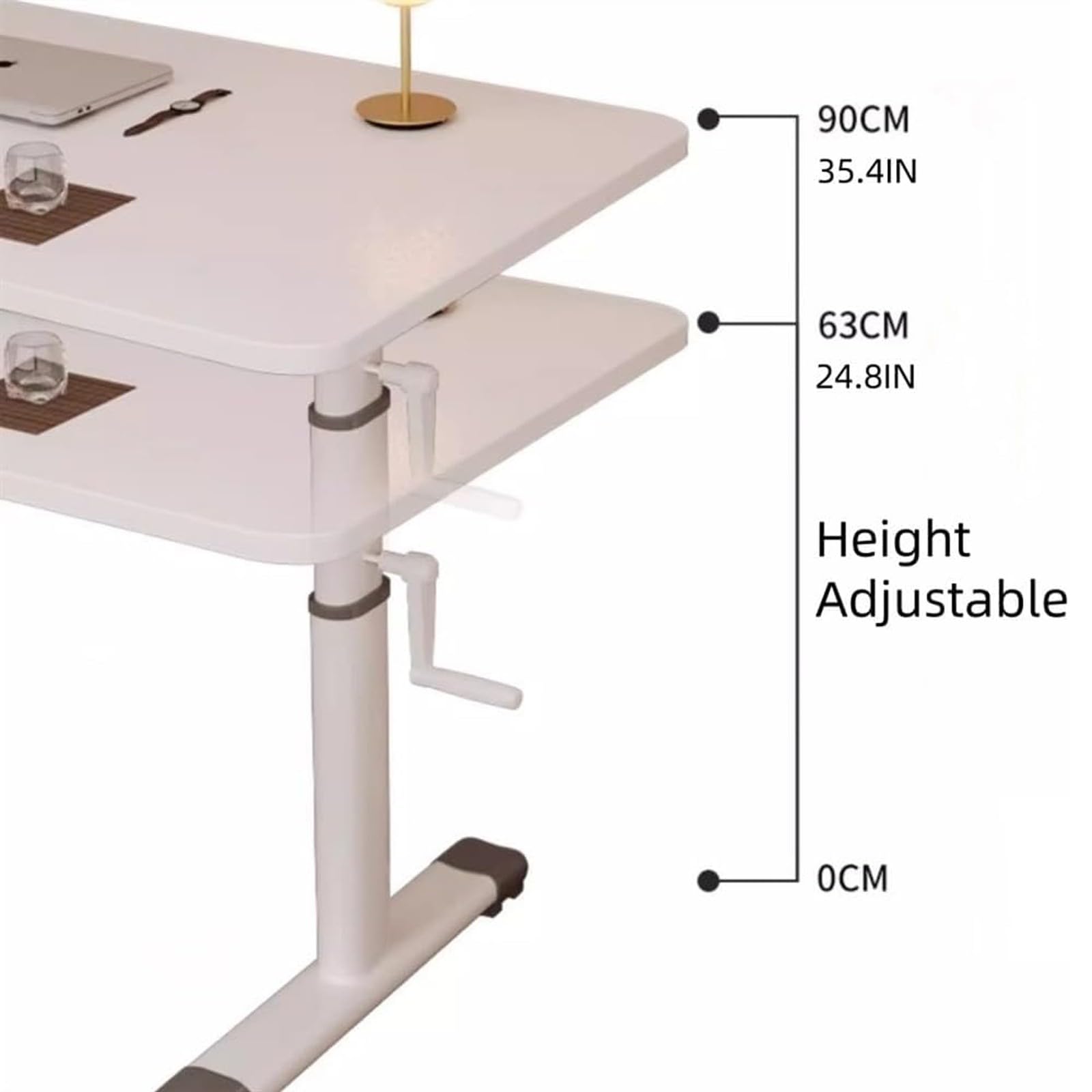 Scrivania da ufficio regolabile in altezza, scrivania da gioco con manovella manuale, tavolo ergonomico per apprendimento, telaio in acciaio antiscivolo, adatta per uffici domestici, salotti