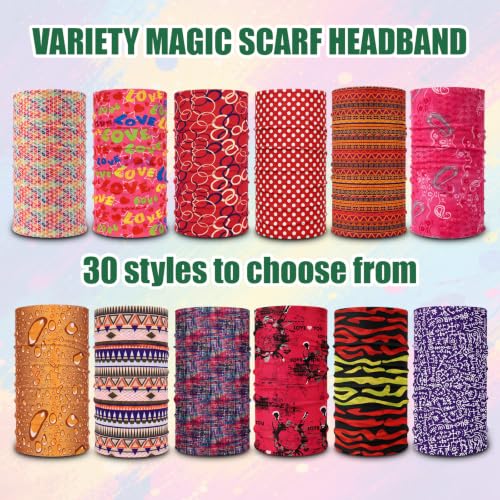 Image of Tarpop 12 /30 Pcs Neck Gaiters Scarf Elastic Wrap Headband Sweat Absorbing Bandana for Women Men Sports Yoga Running