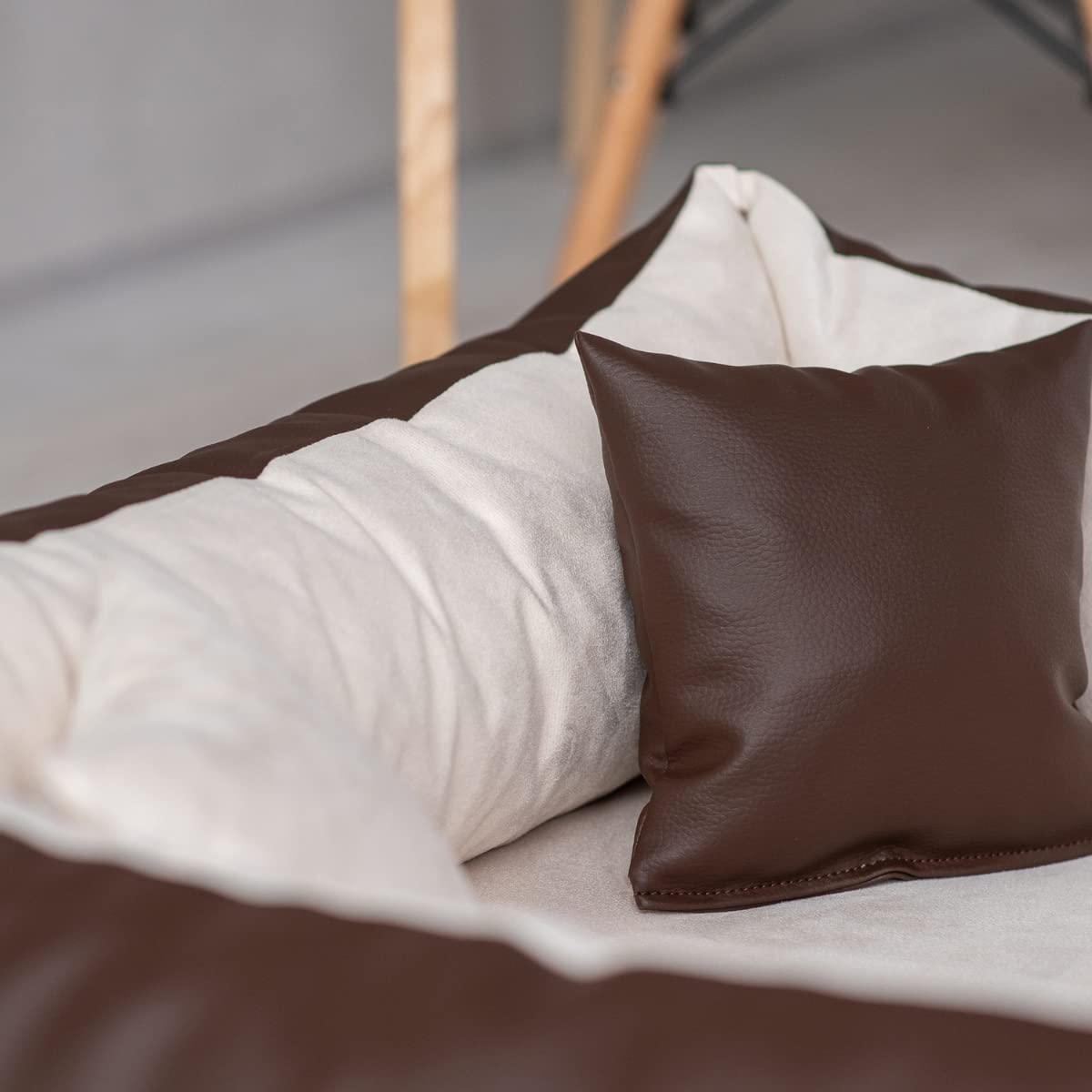Orthopädisches Hundebett Eden Grosse Mittelgroße Kleine Hunde - Hundekissen Hundematte aus Öko-Leder + Alcantara-Stoff - Schmerzlindernd Abriebfest Reißfest (L, Braun-cremefarben)