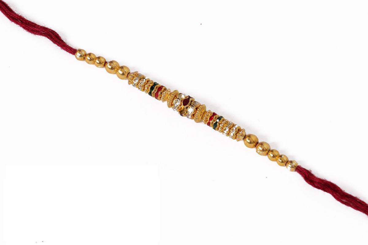 Fancy Golden Beads Stone Studded Rakhi-image-7