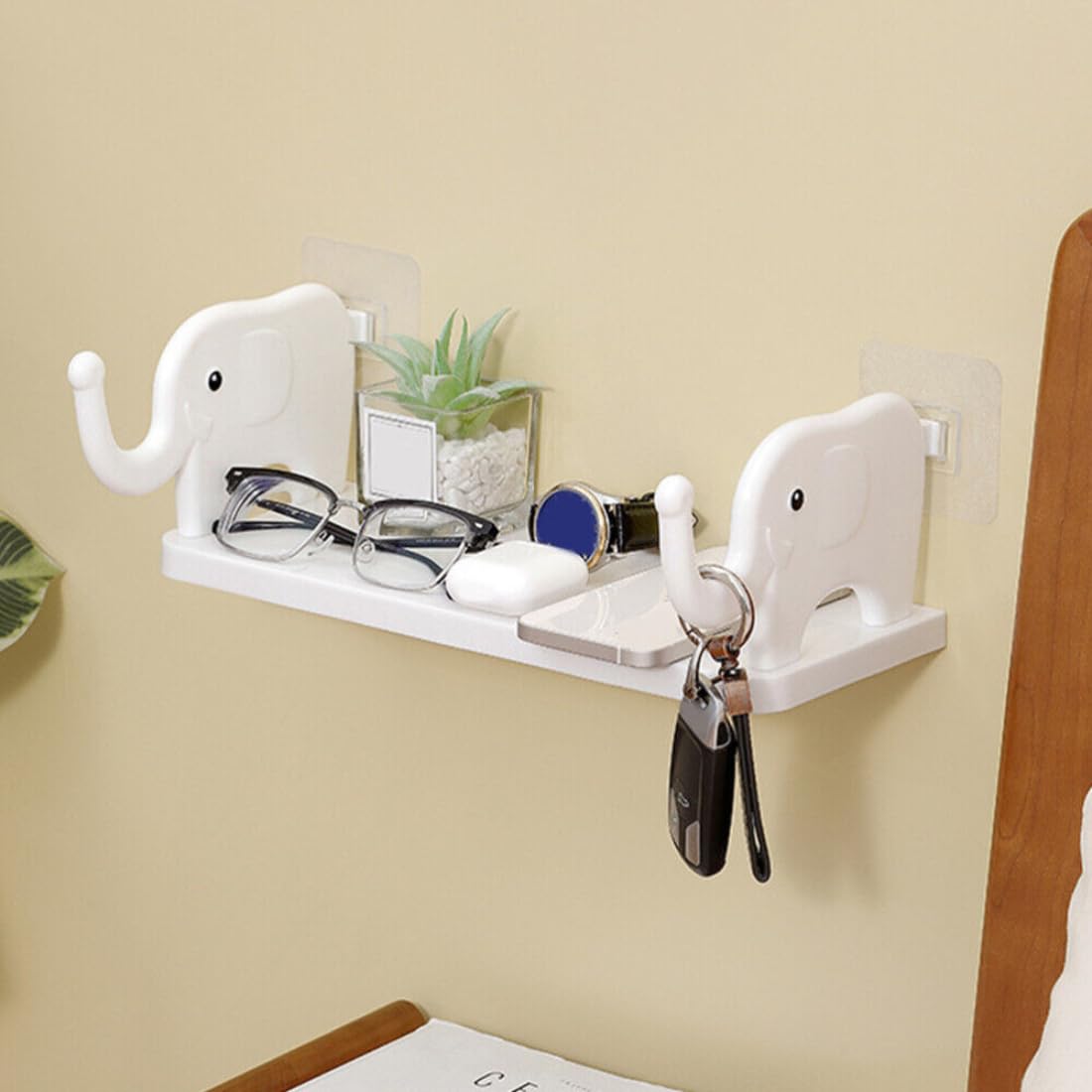 ADL PASSION Self Adhesive Floating Elephant Shape Shelves Wall Shelf for Kitchen Bathroom Entryway Stand Holder for Bedroom Toilet Kitchen Office Shelf Wall Holder, Plastic-White (Pack of 1) - Image 3 thumbnail