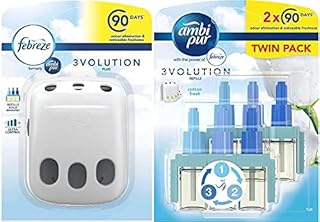 Ambi Pur Febreze 3Volution Air Freshener Plug-in Diffuser Refill Case + Febreze Ambi Pur 3Volution Air Freshener Plug-in Diffuser Refill, Odour Eliminator, Cotton Fresh, 40 ml, (20 ml x 2)