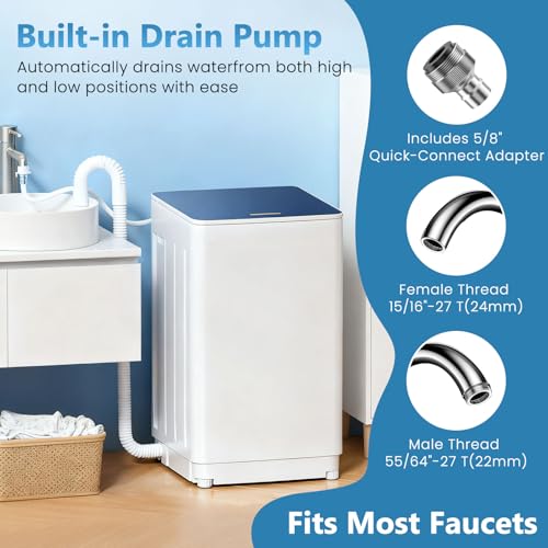 Image of Auertech Portable Washing Machine, 2.0 cu.ft Capacity Fully Automatic Washer with Drain Pump, 7 Programs, 4 Water Levels, Portable Washer Dryer Combo for Apartment, RV, Dorm
