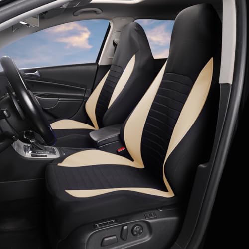 AUTOYOUTH Car Seat Covers Simple Bucket Style Universal Car Seat Covers Front Pair Fit for Car Truck SUV Van Seat Covers Car Seat Protector, Beige - Image 3