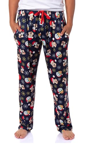 Disney Men's Mickey and Friends Santa Hat AOP Holiday Design Adult Lounge Sleep Pajama Pants with Elastic Waistband