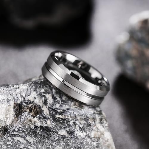 Image of King Will Tungsten Carbide Wedding Band for Men Women-6 /8 /10mm Width Multicolor Available with Grooved Center Wedding Ring Suitable for Work, Gym Comfort Fit Size 4-16
