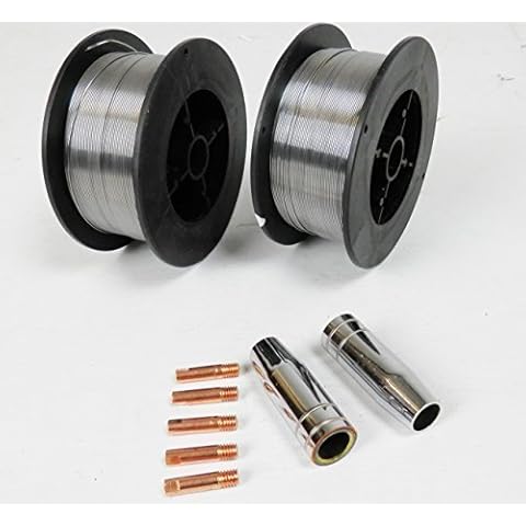 Dirty Pro Tools™ Gasless Mig Welding Wire 0.8mm 0.45 kg Each (0.9 kgs Total) 2 shrouds and 5 Torch Tips 0.8mm Flux Core Wire Cored Cover