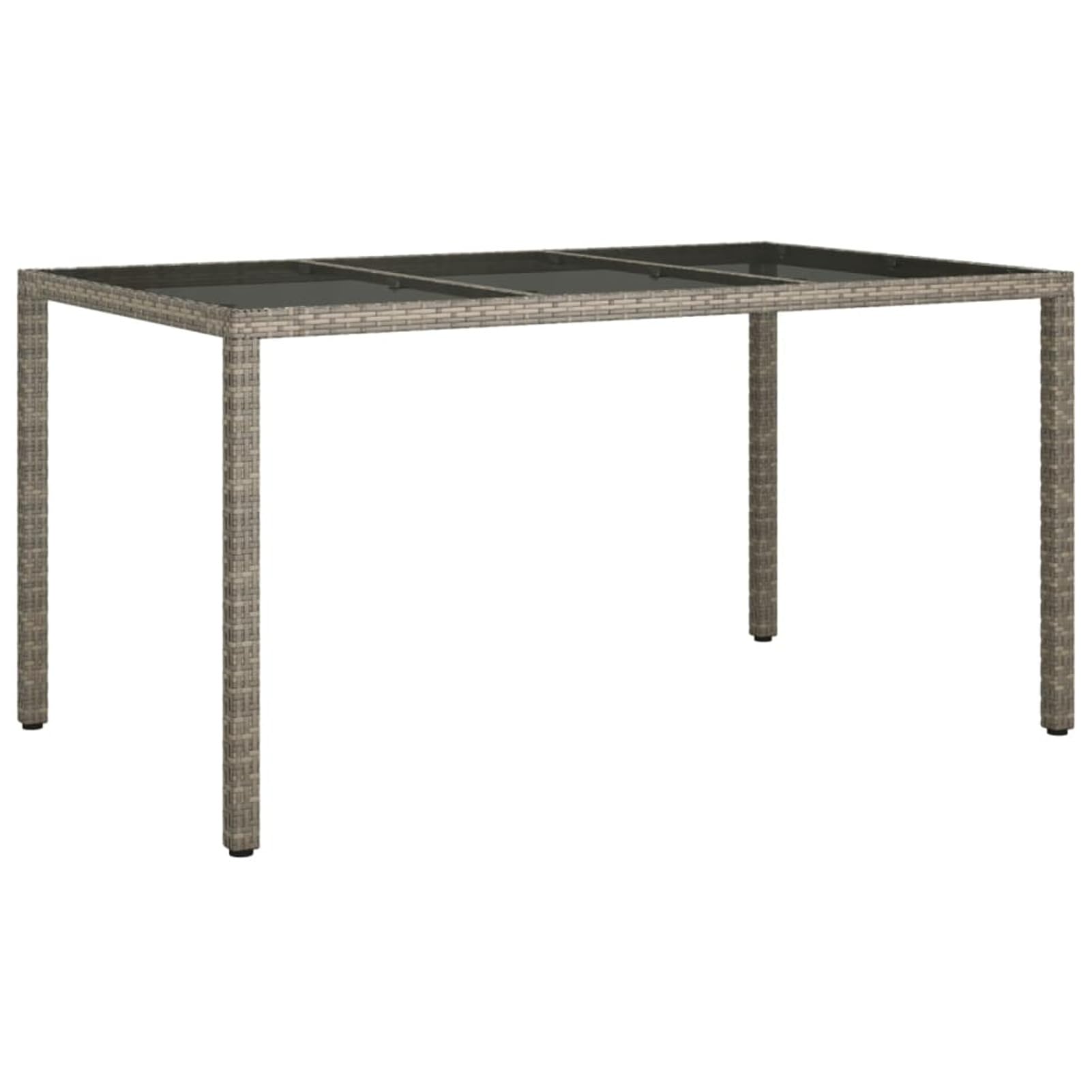 Homgoday Mesa de jardín de 150 x 90 x 75 cm, cristal templado y polirratán gris, mesa de exterior, mesa de terraza, mesa de comedor, mesa de jardín, mesas exteriores