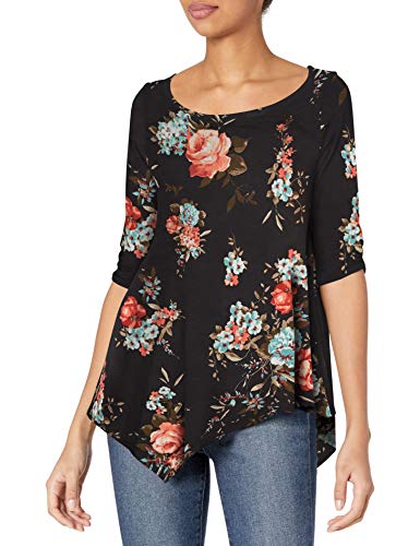 Star Vixen womens Star Vixen Women's Hanky Hem Top, Elbow Sleeve With Cinch Detail Blouse, Dark Floral, 2X US