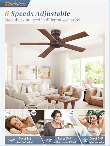 Image of Fanbulous 42 Inch Brown Ceiling Fan no Light, Flush Mount Low Profile