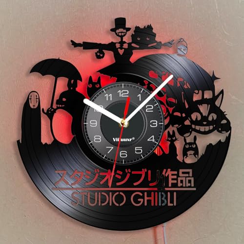 Viiluuxr Led Vinyl Schallplatte Wanduhren Japanische Anime Geschenke Wand Nachtlicht Wanduhr Zimmerdekorationen 7 Farben Leuchtendes Ambiente Wanduhr.