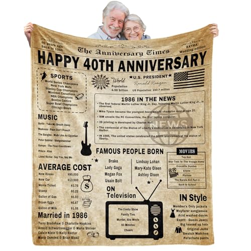 aisdfhsa 40th Anniversary Blanket Gifts Gift for 40th Wedding Anniversary Ruby Wedding Forty Years of Marriage Gifts for Couple Wife Husband Dad Mom Parents Back in 1986 Throw Blanket 60Lx50W Inch